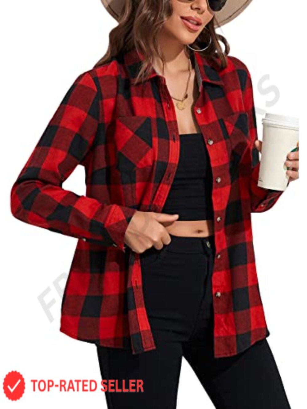 Plaid Flannel Button Down Shirt Long Sleeve Loose Fit Casual